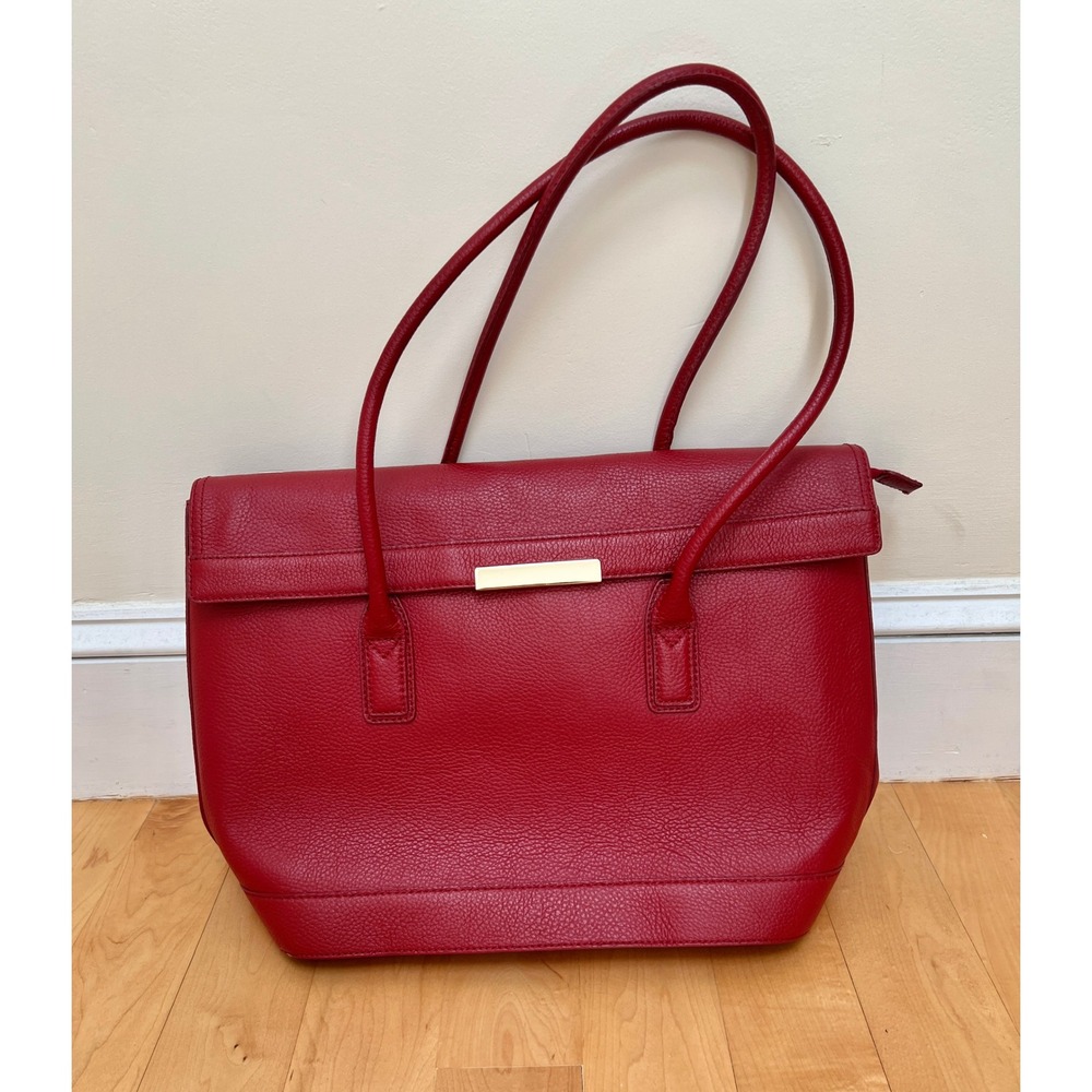Women's Business Tote Handbag Large Red Pebbled Leather Work Bag Professional